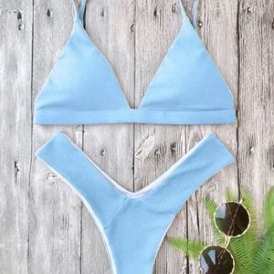 🌿NWT Zaful Light Blue Padded Textured Bikini🌿